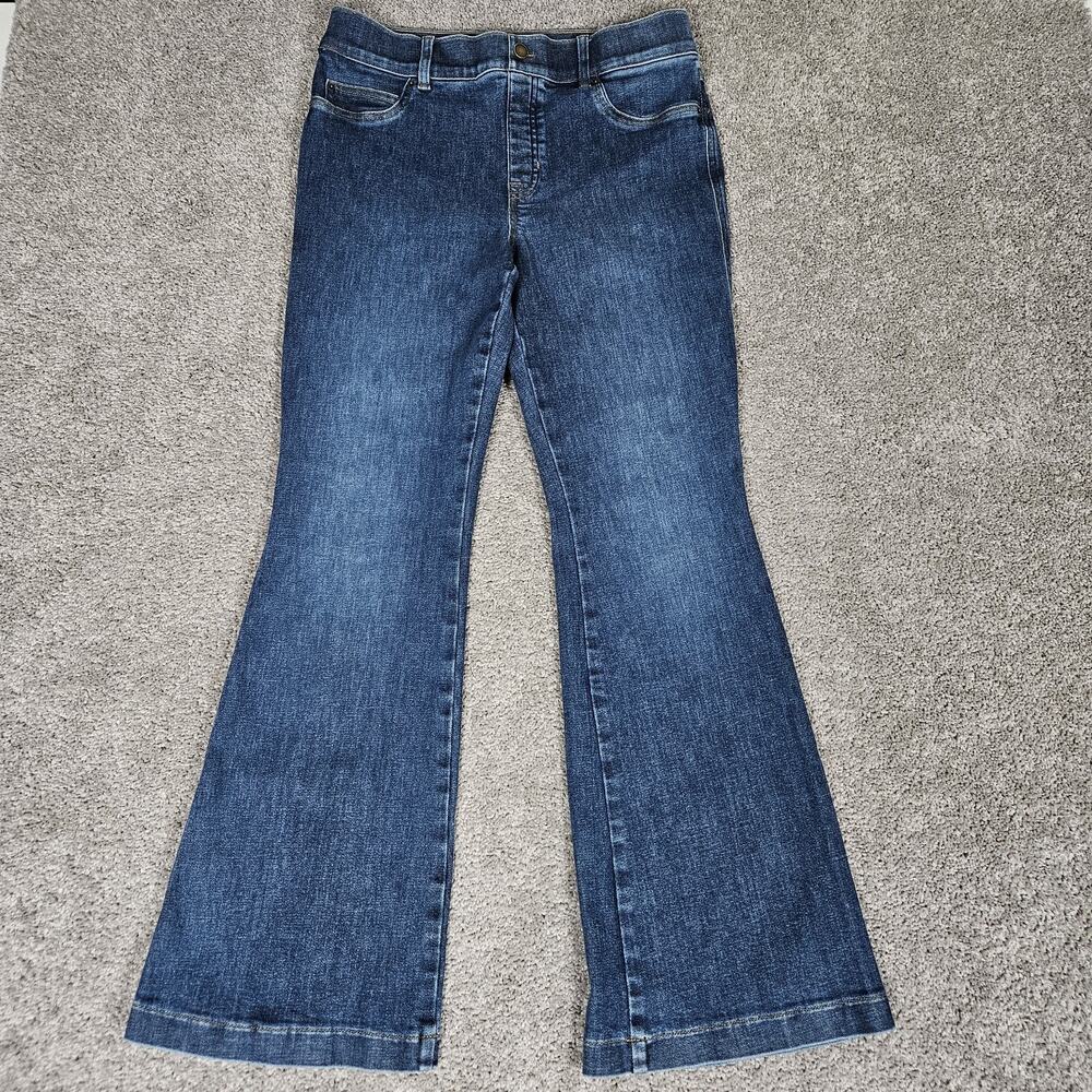 Spanx Jeans Womens Large Flare High Rise Blue Pull On Stretch 21164Q 32X30.5
